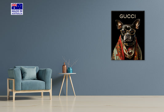 Dog Wearing Glasses and a Scarf Print 100% Australian Made 40x60cm Stretched Canvas Ready to Hang