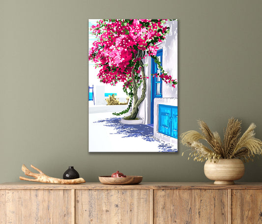 Coloring Of A Window Under The Shaded Pink Tree Print 100% Australian Made 40x60cm Stretched Canvas Ready to Hang