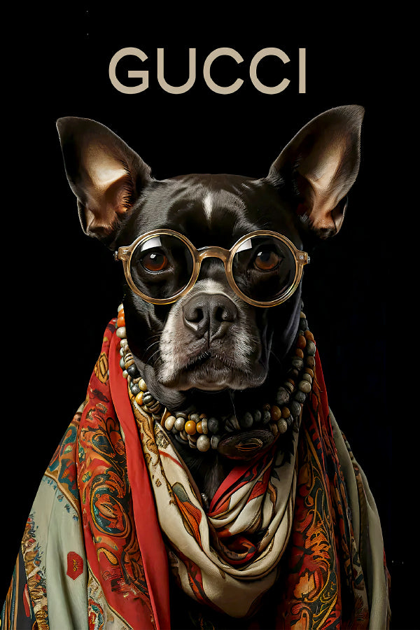 Dog Wearing Glasses and a Scarf Print 100% Australian Made 40x60cm Stretched Canvas Ready to Hang