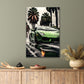 Sleek Green Sports Car Driving Down a Wet Street, Trees Print 100% Australian Made 40x60cm Stretched Canvas Ready to Hang