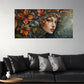 Elegant Woman with Floral Hair & Red Leaf Tree Wall Art wall canvas office home room framed 80x45cm