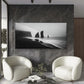 Black And White Coastal Landscape Wall Art Canvas Office Home Room Framed 120x60cm
