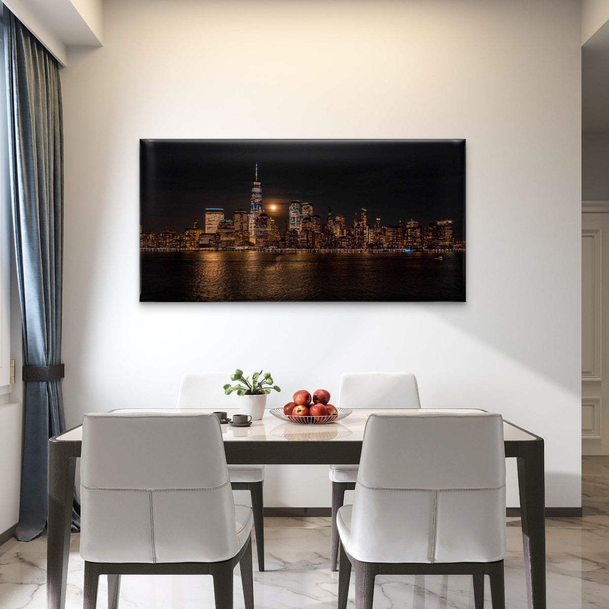 City Skyline at Night with Moon Wall Art Canvas Office Home Room Framed 80x45cm