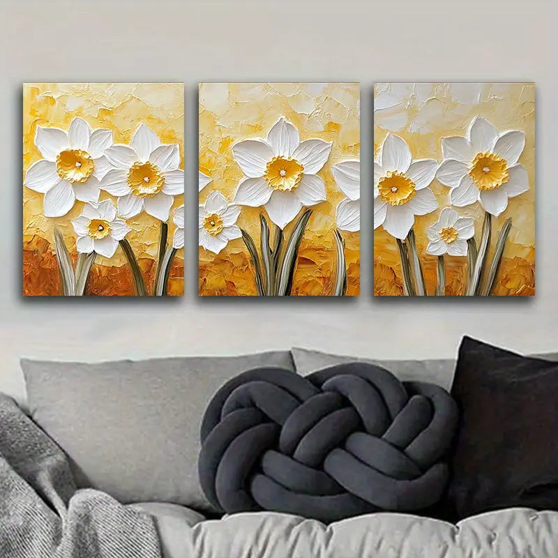 3pcs Textured daffodils Metal Print Ready to Hang Art