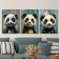 3pcs Watercolor Cute Panda Imitation Classic Design Metal Print Ready to Hang Art