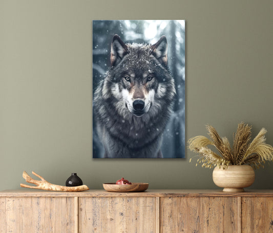 Snowy Art Of Wolf In Winter Print 100% Australian Made 40x60cm Stretched Canvas Ready to Hang