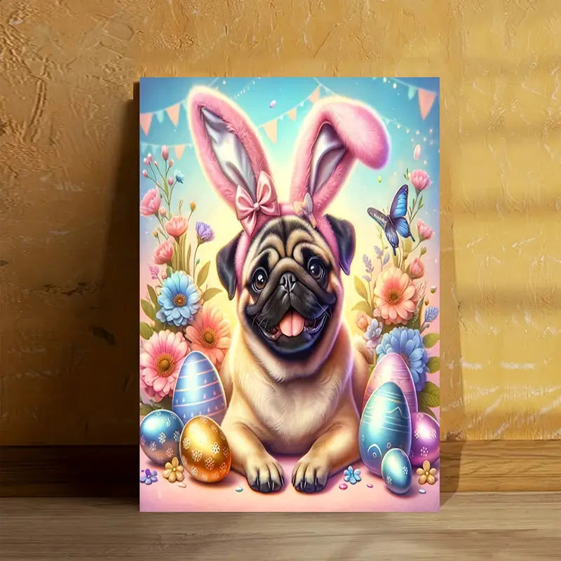 Easter Bunny Pug Canvas Art Print 100% Australian Made 40x60cm Stretched Canvas Ready to Hang