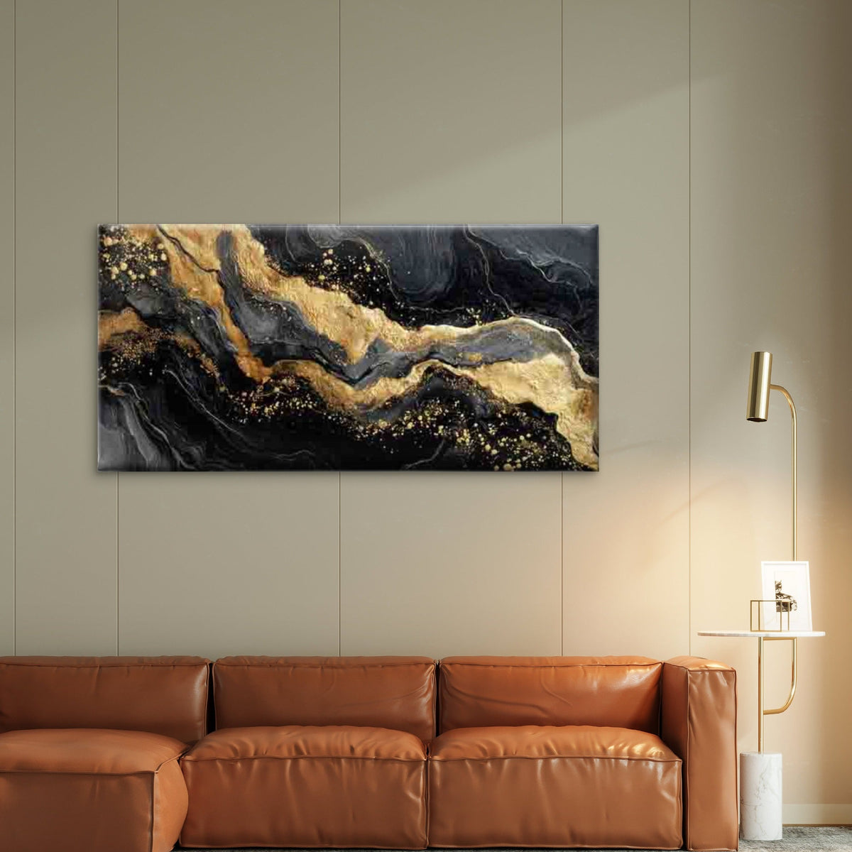 Luxury Elegance Golden Accents Wall Art Canvas Office Home Room Framed 80x45cm