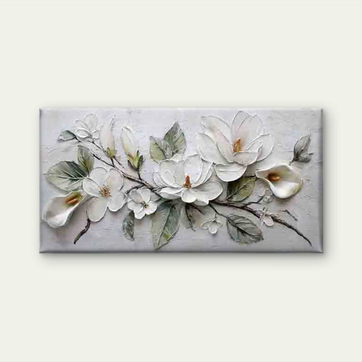 Abstract Design of White Flower Wall Art Canvas Office Home Room Framed 80x45cm