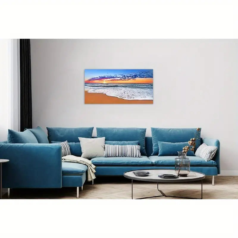 Beach Blue Sky Sunset White Clouds Wall Art canvas office home room framed 120x60cm