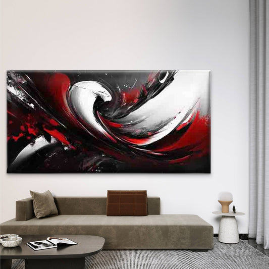 Abstract Red White Black Swirls Wall Art Canvas Office Home Room Framed 120x60cm