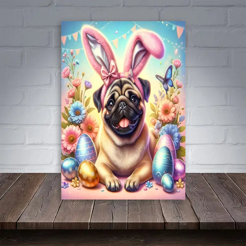 Easter Bunny Pug Canvas Art Print 100% Australian Made 40x60cm Stretched Canvas Ready to Hang