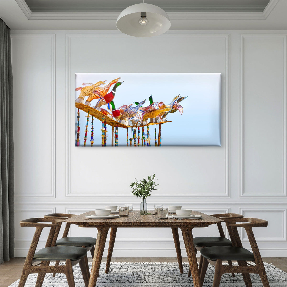 Murano Style Glass Ducks Wall Art Canvas Office Home Room Framed 120x60cm
