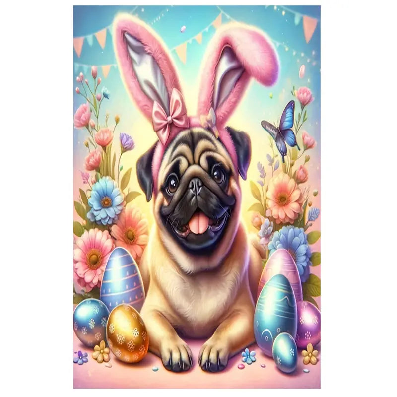 Easter Bunny Pug Canvas Art Print 100% Australian Made 40x60cm Stretched Canvas Ready to Hang