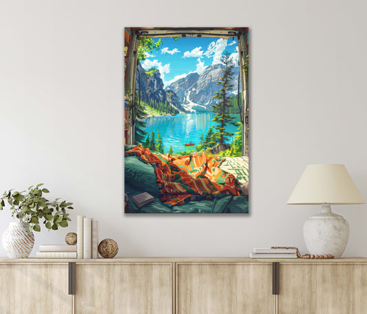 Epic Summer View of Van with Forested Lake and Mountains Print 100% Australian Made 40x60cm Stretched Canvas Ready to Hang