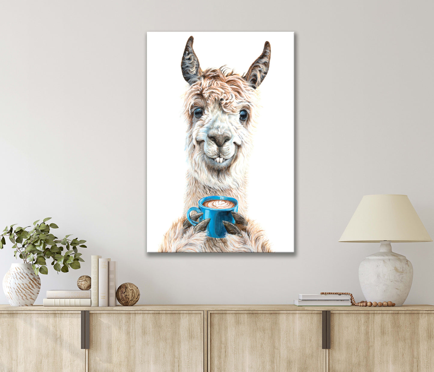 Painting Of A Goofy Animal Holding A Cup Of Coffee Print 100% Australian Made 40x60cm Stretched Canvas Ready to Hang