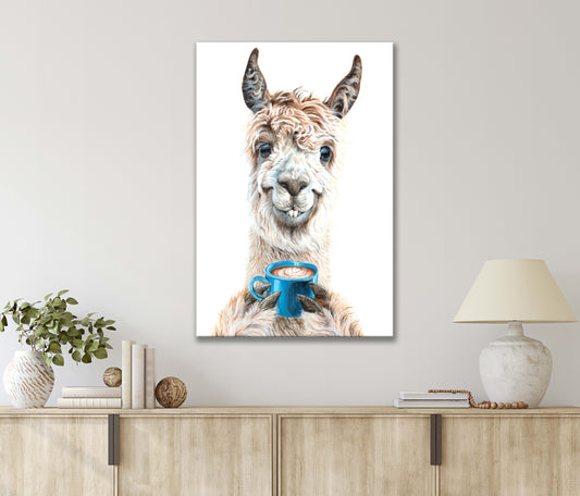 Painting Of A Goofy Animal Holding A Cup Of Coffee Print 100% Australian Made 40x60cm Stretched Canvas Ready to Hang