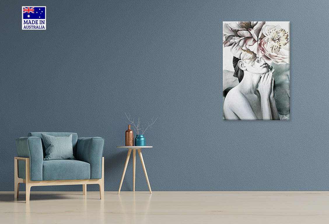 Woman With a Flower in Her Head Print 100% Australian Made 40x60cm Stretched Canvas Ready to Hang