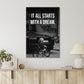 It All Starts with A Dream, Boy Riding a Bike Down a Street Print 100% Australian Made 40x60cm Stretched Canvas Ready to Hang