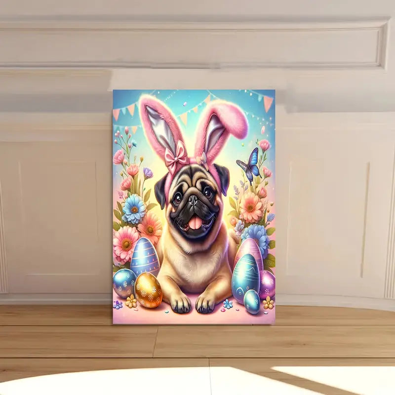 Easter Bunny Pug Canvas Art Print 100% Australian Made 40x60cm Stretched Canvas Ready to Hang