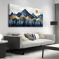 Abstract Nordic Indigo Blue Golden Mountain Forest Wall Art canvas office home room framed 120x60cm