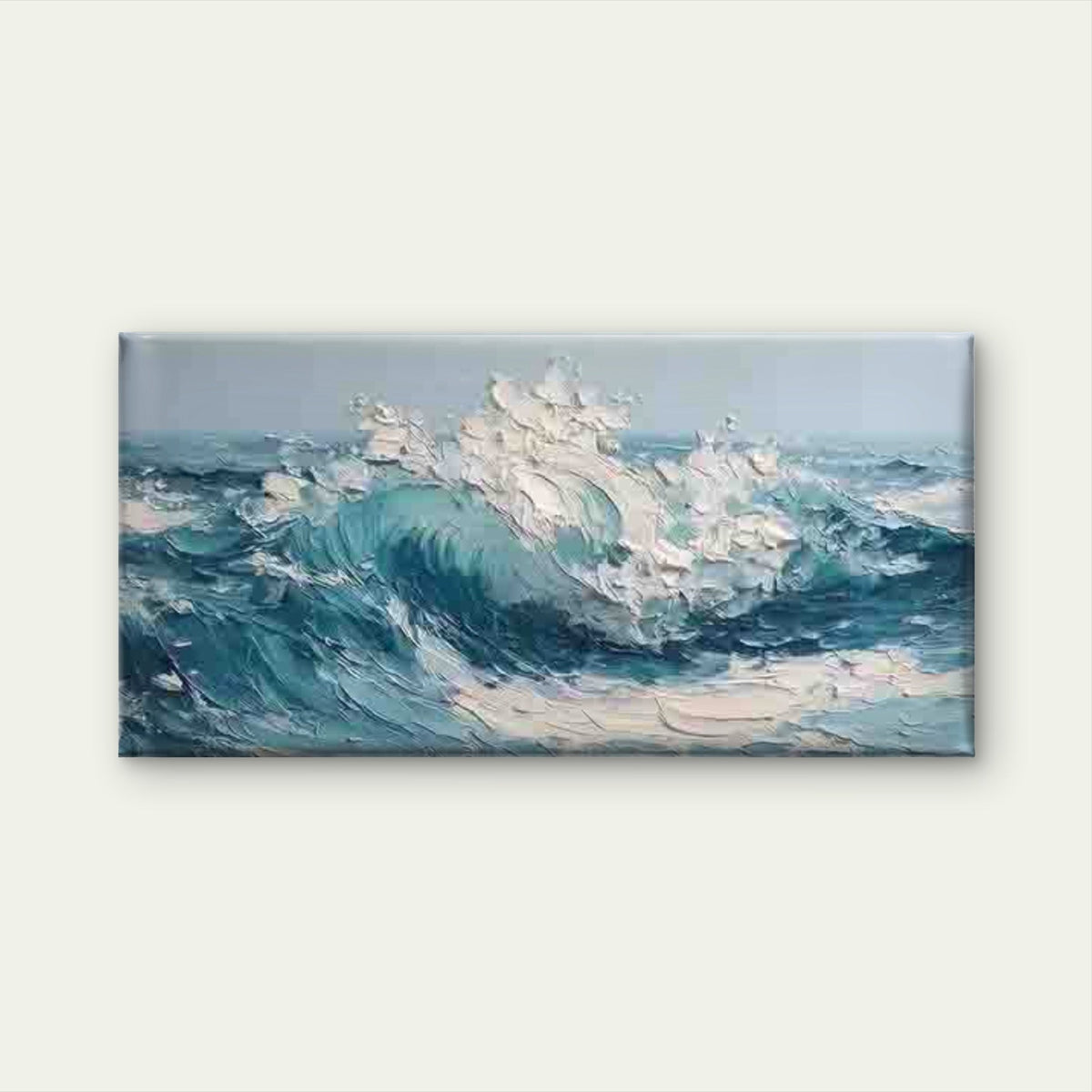 Ocean Wave Seascape Painting Wall Art Canvas Office Home Room Framed 80x45cm