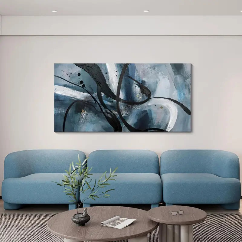 Black And White Graffiti Lines Wall Art canvas office home room framed 120x60cm