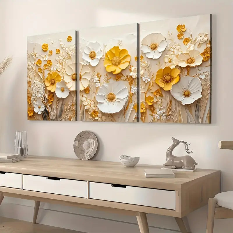 3pcs Art Style Modern Abstract Flower Landscape Wall Art Set Canvas Framed 40x60cm - High Quality Print 100% Australian Made Wall Canvas Ready to Hang
