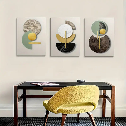 3pcs Geometric Abstract Ink Floral Patterns Metal Print Ready to Hang Art