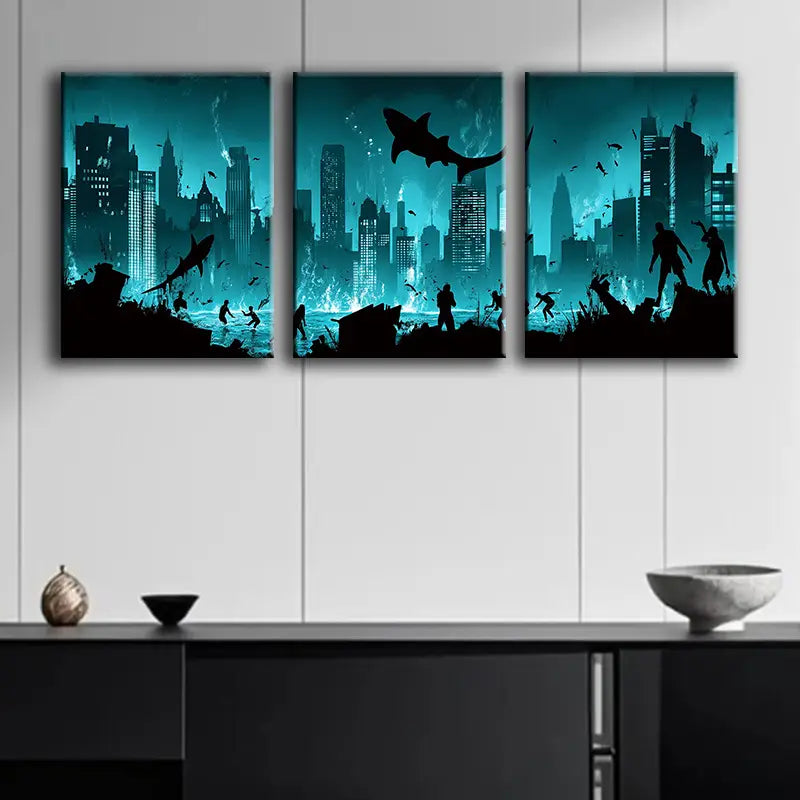 3pcs A City Submerged in the Ocean Metal Print Ready to Hang Art