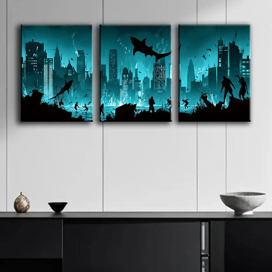 3pcs A City Submerged in the Ocean Metal Print Ready to Hang Art