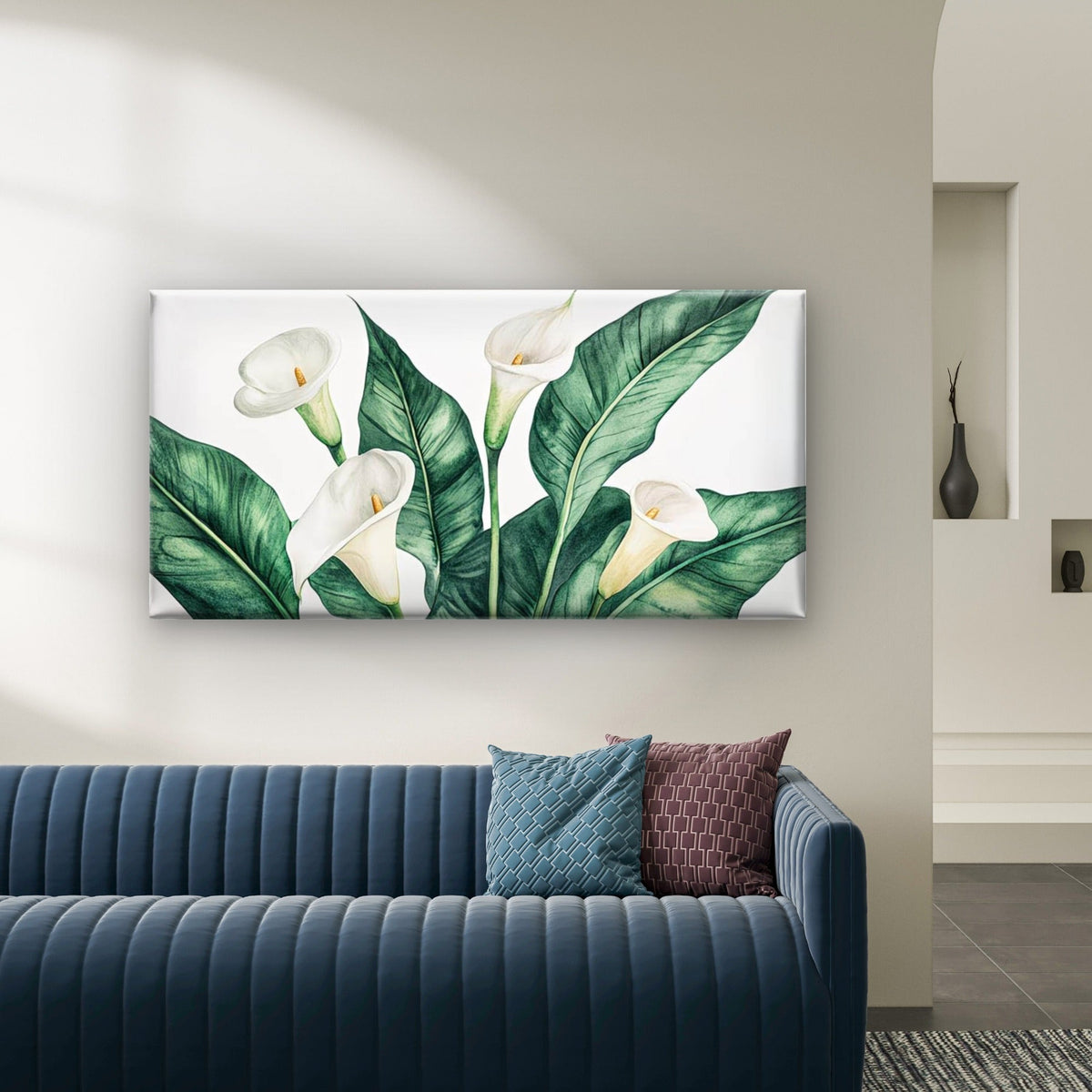 White Lilies, Green Leaves Wall Art Canvas Office Home Room Framed 120x60cm