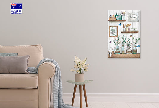 Shelf With Vases Flowers Painting Print 100% Australian Made 40x60cm Stretched Canvas Ready to Hang