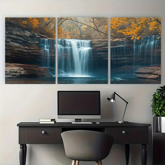 3pcs Waterfalls Crashing Over Rocks Metal Print Ready to Hang Art