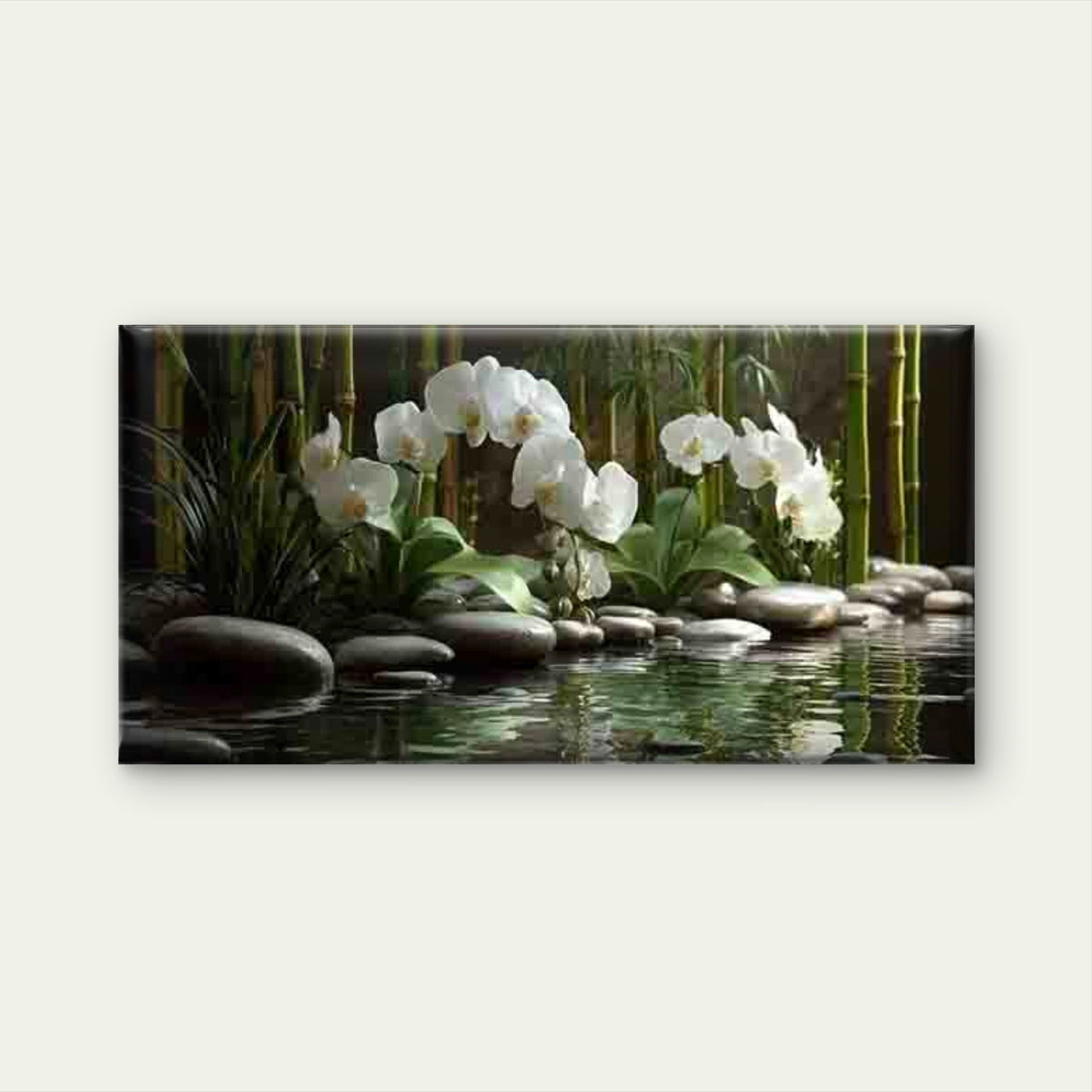 Bamboo Pond with White Orchids Wall Art Canvas Office Home Room Framed 120x60cm