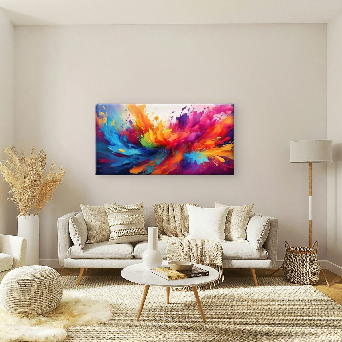Vibrant Abstract Paint Splash Wall Art Canvas Office Home Room Framed 120x60cm