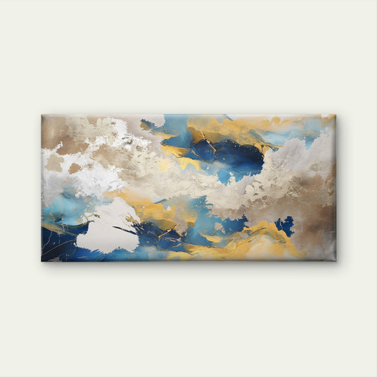 Abstract Navy Blue Gold Foil Clouds Wall Art Canvas Office Home Framed 80x45cm