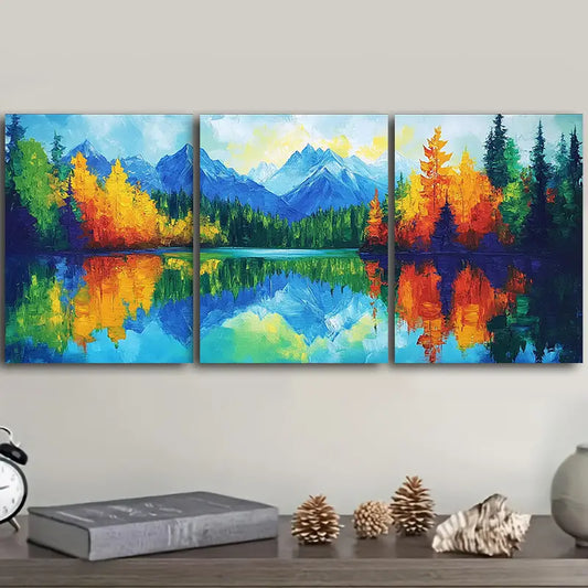 3pcs Reflections of Trees & Lakes Metal Print Ready to Hang Art