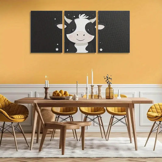 3pcs Cow Cute Cartoon Black & White Design Metal Print Ready to Hang Art