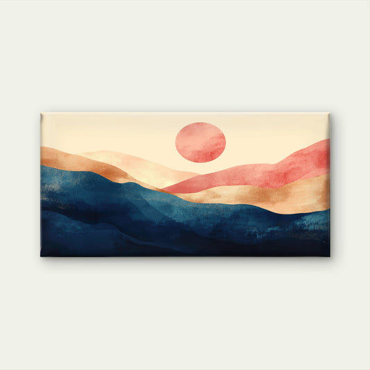 Abstract Indigo Terracotta Sun Ridge Wall Art Canvas Office Home Framed 80x45cm
