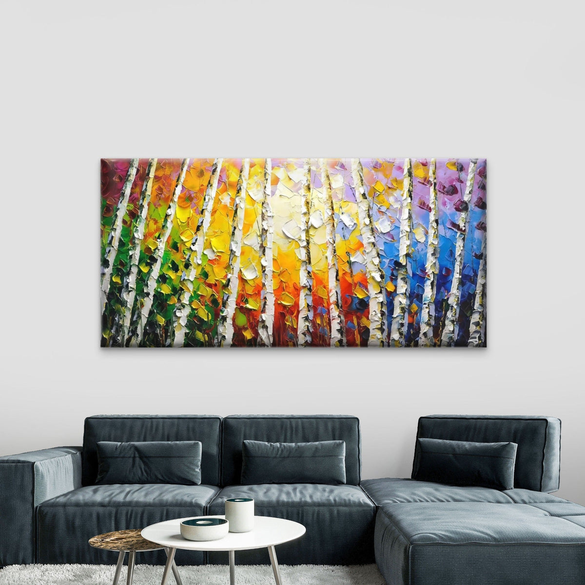 Modern Birch Forest Wall Art Canvas Office Home Room Framed 80x45cm
