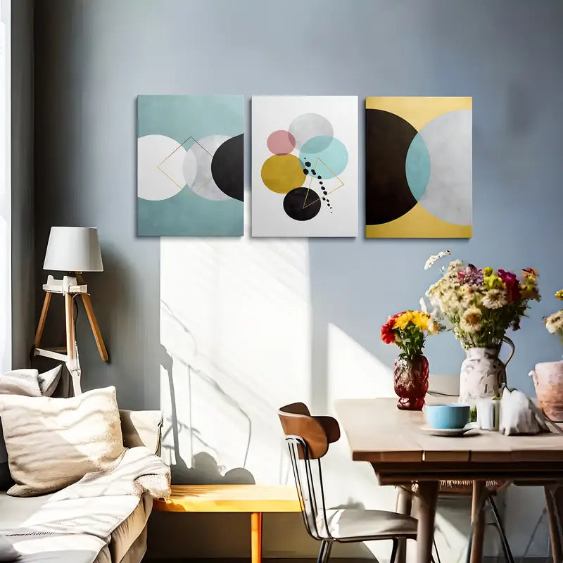 3pcs Abstract Geometric Colorful Round Pattern Metal Print Ready to Hang Art