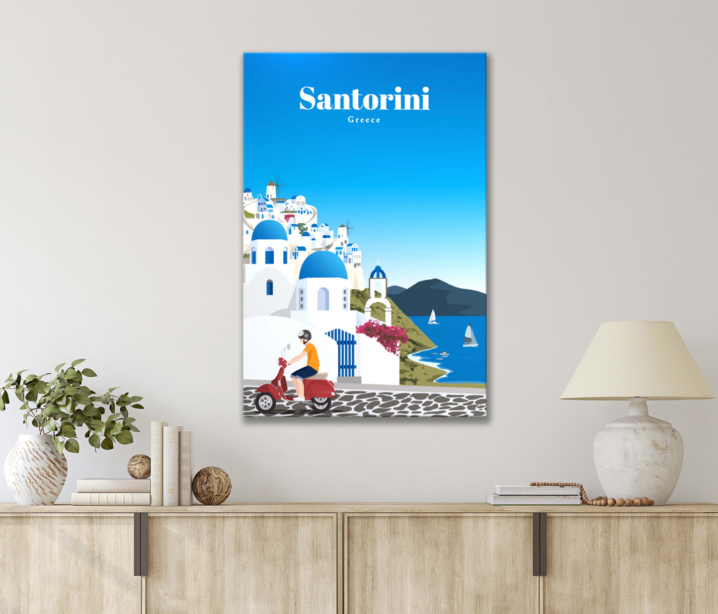 Vector Art Of Santorini Greece Art Print 100% Australian Made 40x60cm Stretched Canvas Ready to Hang