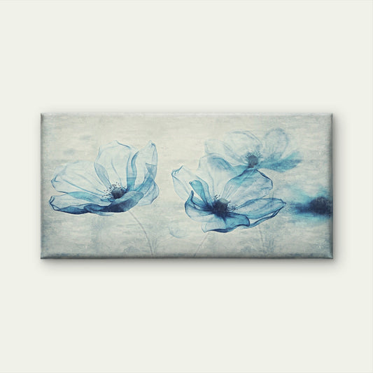 Blue Floral Blossom Wall Art Canvas Office Home Room Framed 80x45cm
