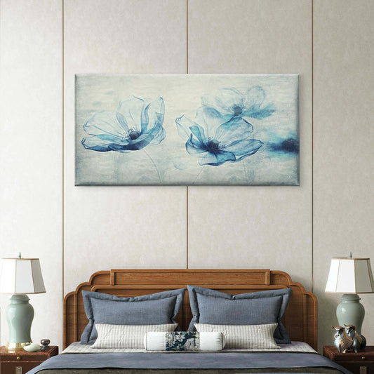 Blue Floral Blossom Wall Art Canvas Office Home Room Framed 80x45cm