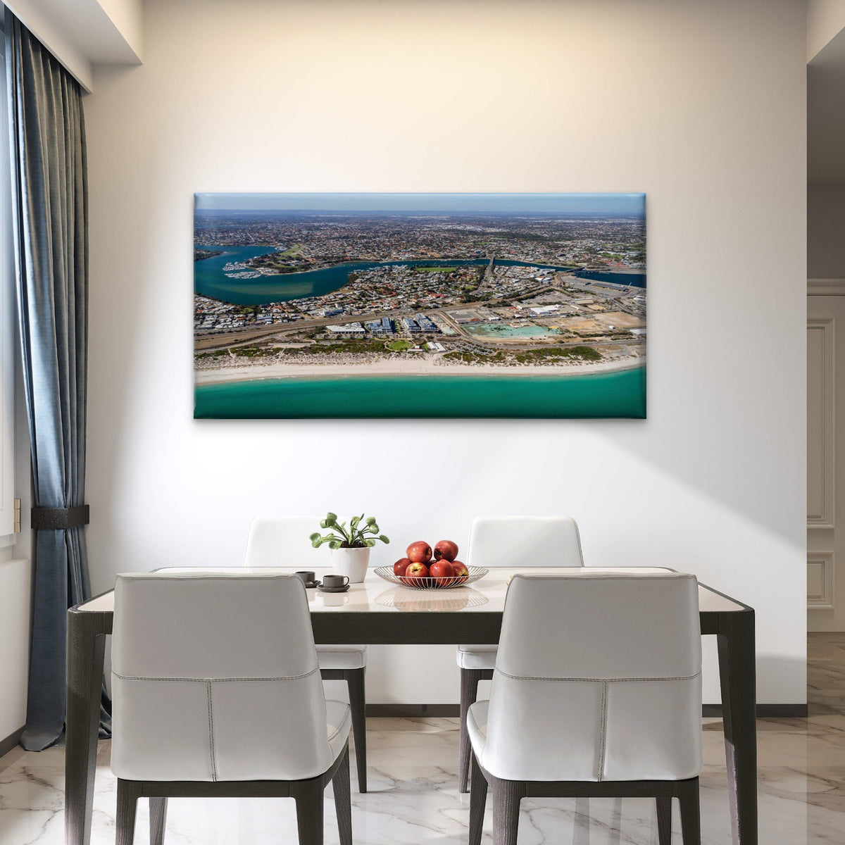 Aerial View of Coastal City Wall Art Canvas Office Home Room Framed 120x60cm