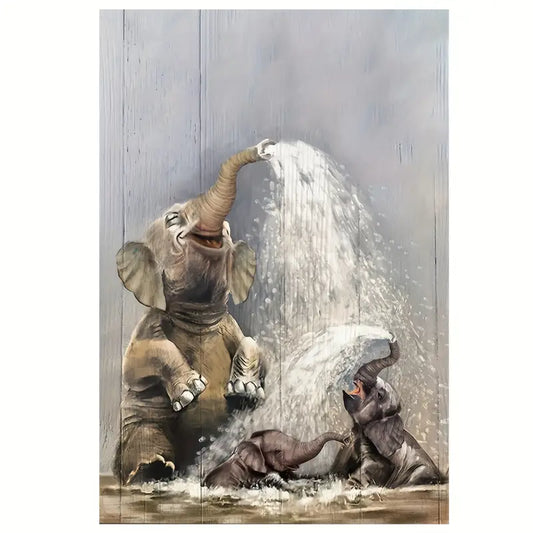 Modern Elephants Canvas Wall Art Print 100% Australian Made 40x60cm Stretched Canvas Ready to Hang