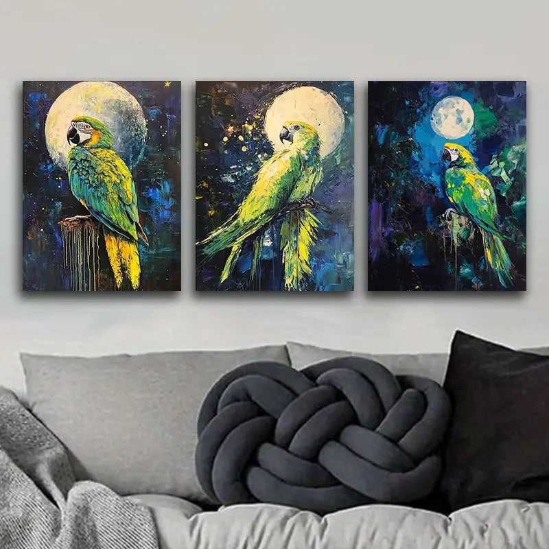 3pcs Parrots Perched on the Edge Metal Print Ready to Hang Art