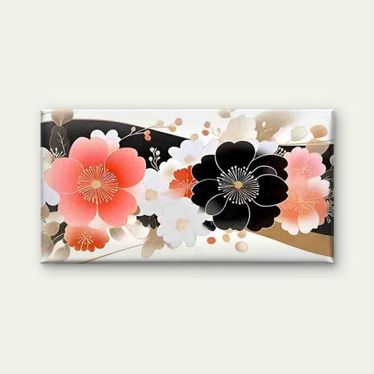 Gold Lines and Multicolor Floral Wall Art Canvas Office Home Room Framed 80x45cm