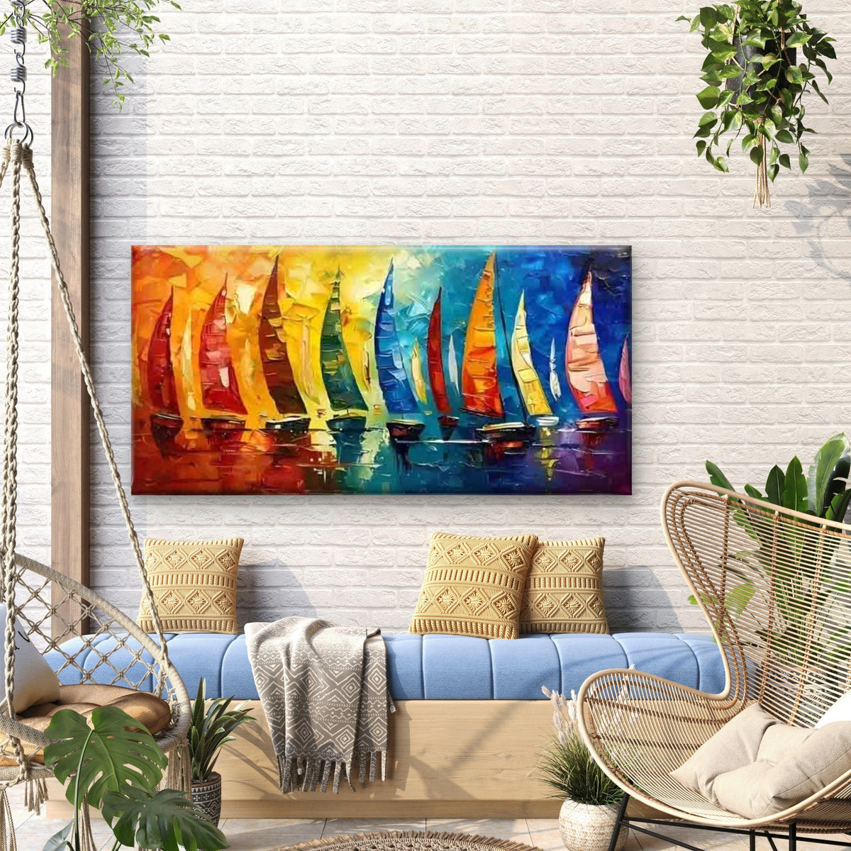 Colorful Sailboats On Water Wall Art Canvas Office Home Room Framed 120x60cm